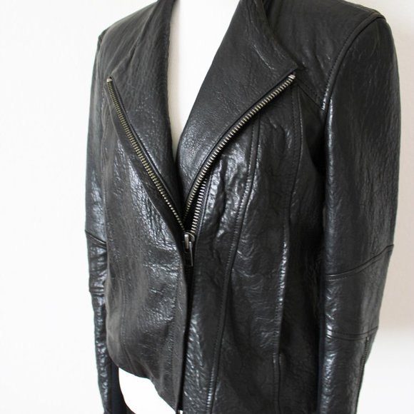 Helmut Lang Blister Leather Dark Brown Asymmetrical Jacket Petite or X-Small - Picture 13 of 16